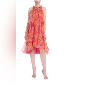 NWT Badgley Mischka Pink Fruit Print Dress Embellished Sz 4